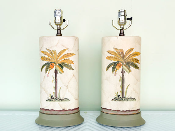 Pair of Hand Painted Palm Tree Lamps