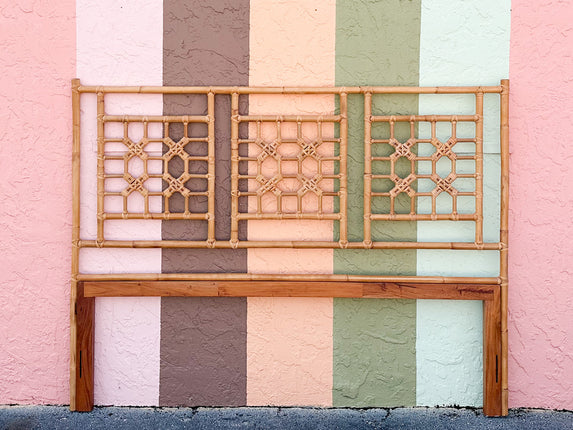 Modern Rattan Chippendale King Headboard