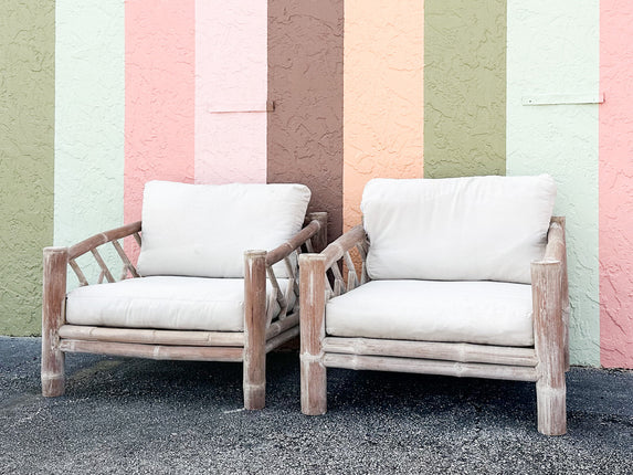 Pair of Coastal Elephant Bamboo Lounge Chairs