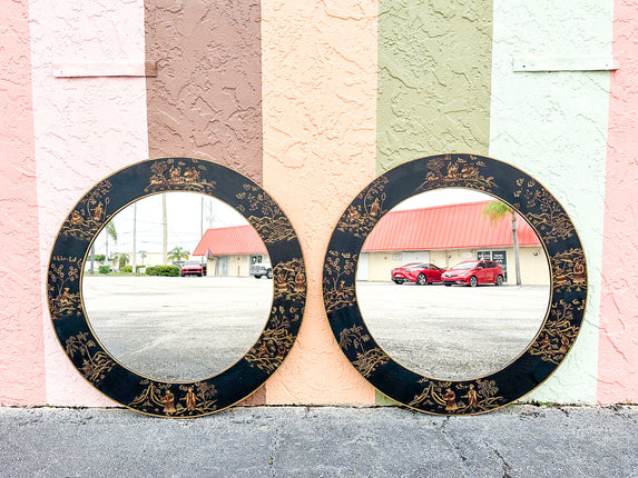 Pair of Chinoiserie Chic Round Mirrors