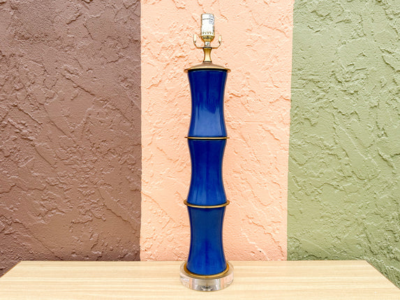 Faux Bamboo and Lucite Royal Blue Lamp