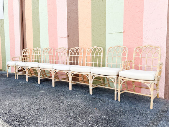 Set of Eight McGuire Style Rattan Dining Chairs