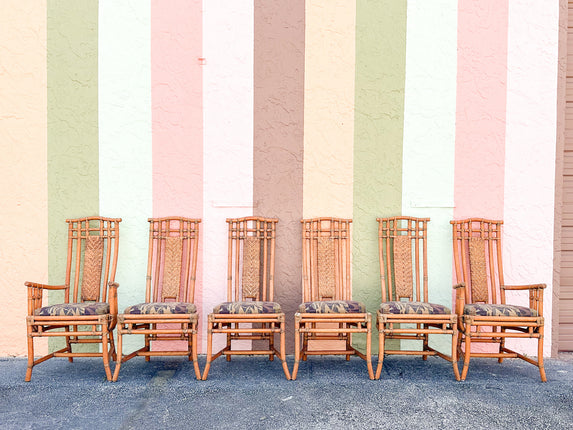 Set of Six Rattan Pagoda Dining Chairs