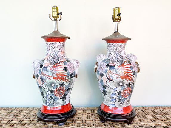 Pair of Colorful Chinoiserie Lion Lamps