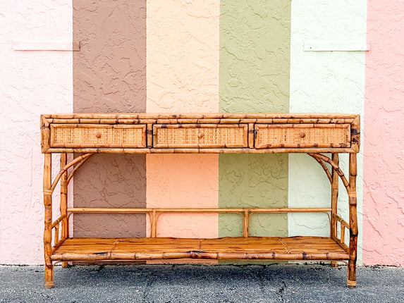 Island Chic Tortoiseshell Rattan Console