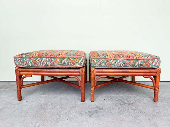 Pair of Rattan McGuire Ottomans