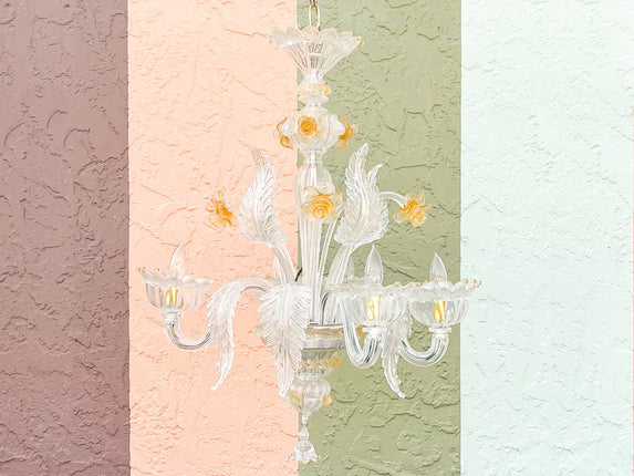 Floral and Leaf Murano Glass Chandelier