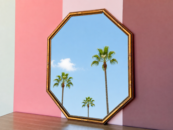 Petite Gold Faux Bamboo Long Octagon Mirror