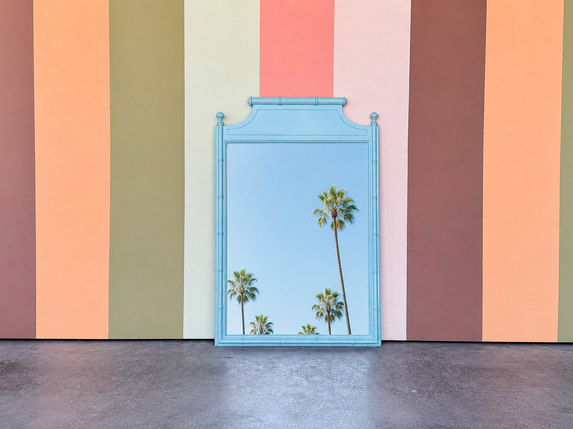 Turquoise Faux Bamboo Pagoda Mirror