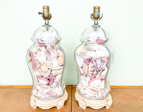 Pair of Seashell Ginger Jar Lamps
