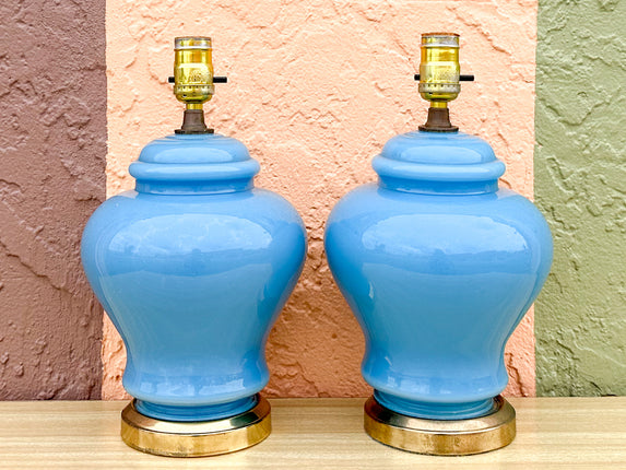 Pair of Petite Robin Egg Blue Ginger Jar Lamps