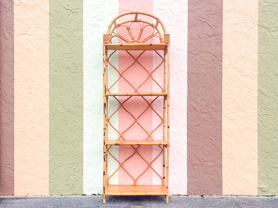 Old Florida Style Rattan Arch Etagere