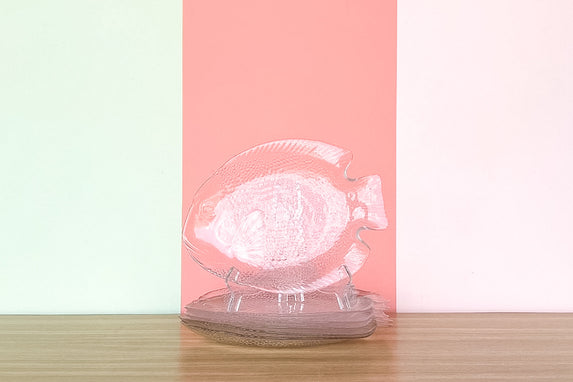 Set of Six French Glass Fish Plates