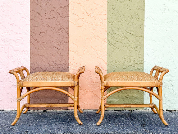 Pair of Rattan Pagoda Stools