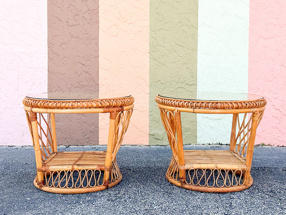 Pair of Coastal Rattan Side Tables