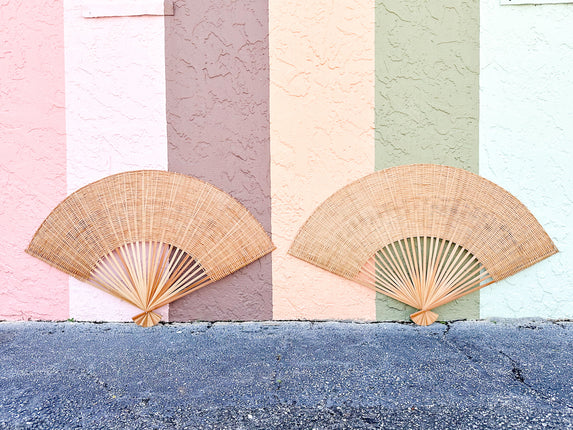 Pair of Large Rattan Fans