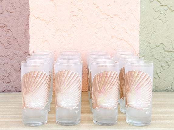 Set of Sixteen Frosted Shell Glassware