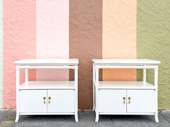 Pair of Coastal Rattan Side Tables