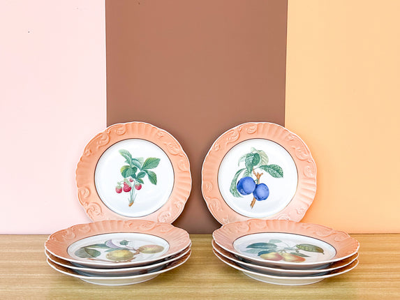 Set of Eight Fruit Motif Plates