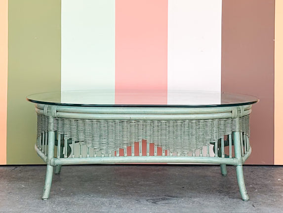 Seafoam Green Ficks Reed Rattan Coffee Table