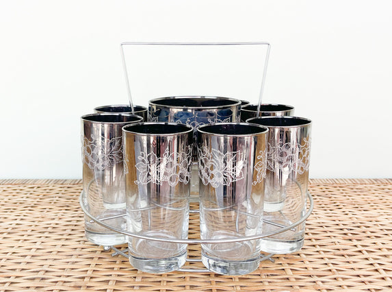 Berry and Leaf Mid Century Glassware and Caddy