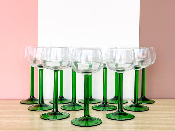 Set of Twelve French Green Stem Glassware