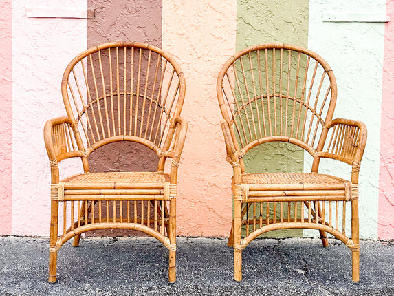 Pair of Island Style Rattan Balloon Back Chairs
