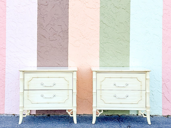 Pair of Faux Bamboo Fretwork Nightstands