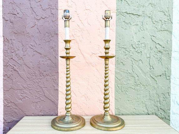 Pair of Frederick Cooper Twisted Brass Lamps