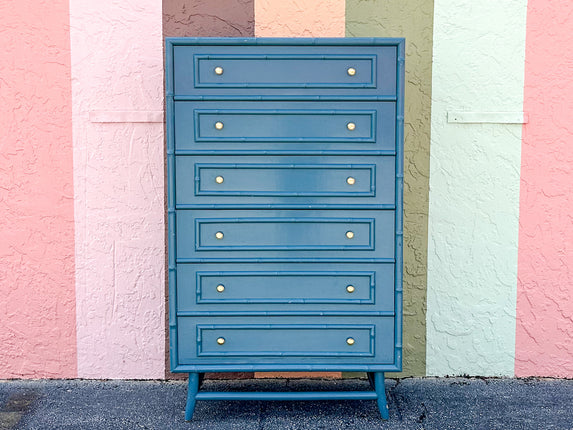 Cornflower Blue Faux Bamboo Extra Tall Chest