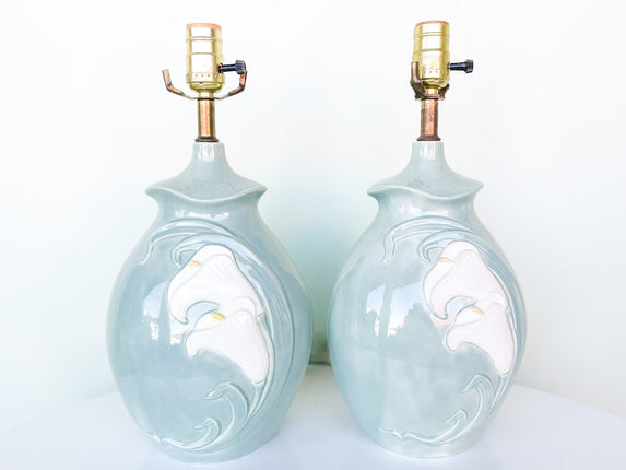 Pair of Petite Seafoam Lily Lamps