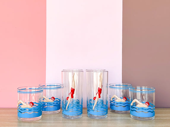 Set of Eight HJ Stotter Swimmer Acrylic Glassware