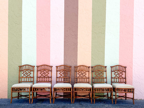 Set of Six Fretwork Rattan Dining Chairs