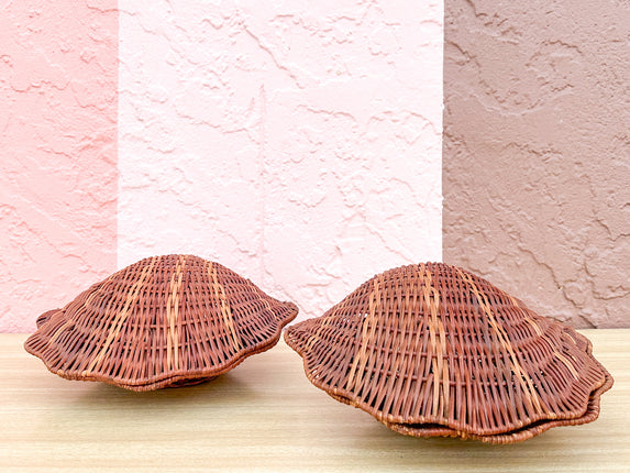 Pair of Wicker Clam Shell Baskets