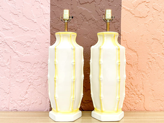 Pair of Palm Beach Faux Bamboo Lamps