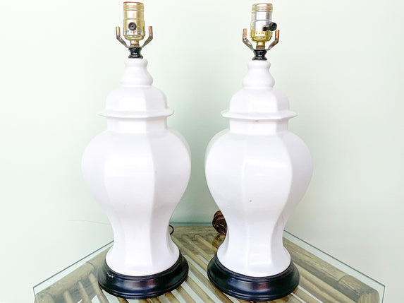 Pair of White Ginger Jar Lamps