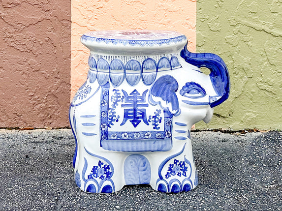 Kips Bay Show House Blue and White Elephant Garden Seat