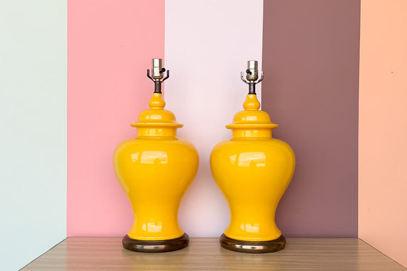 Pair of Yellow Ginger Jar Lamps