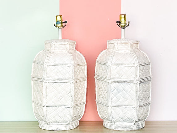 Pair of Woven Ceramic Basket Lamps
