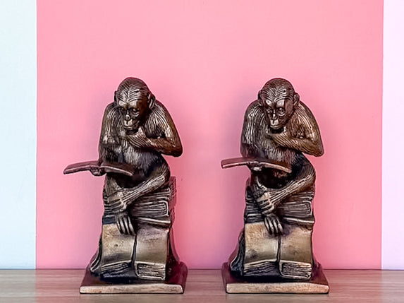 Reading Monkey Brass Bookends