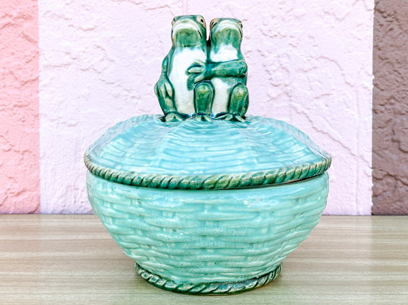 Two Frogs Ceramic Basket