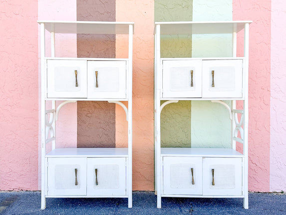 Pair of White Rattan Etageres
