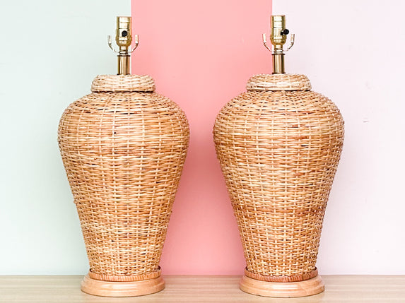 Pair of Wicker Ginger Jar Lamps