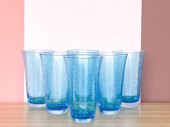 Set of Six Turquoise Bubble Glassware