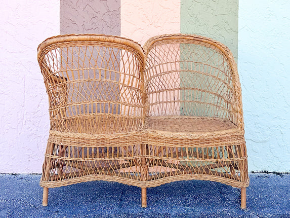 Braided Rattan Kissing Bench