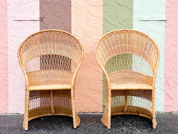 Pair of High Back Rattan Wrapped Chairs