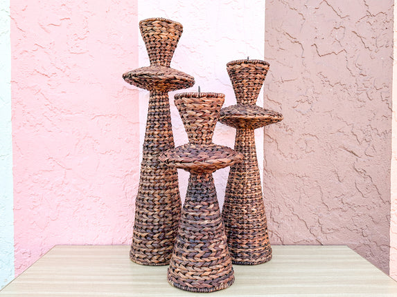 Trio of Seagrass Candlesticks