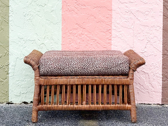 Fierce Leopard Print Rattan Ottoman