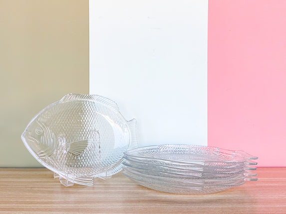 Set of Six Glass Fish Plates