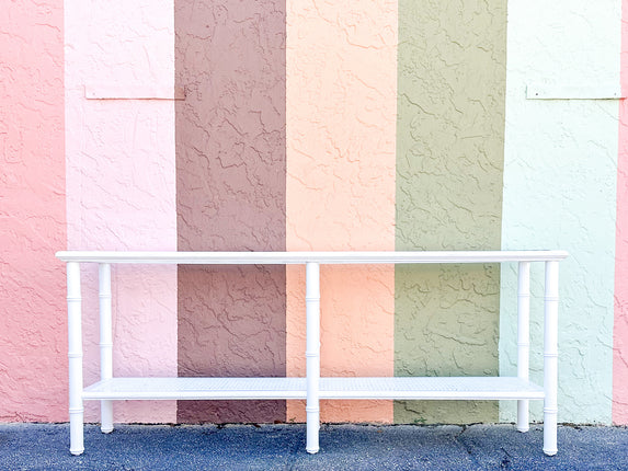 Newly Refinished Faux Bamboo and Cane Console